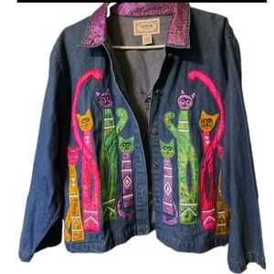 Vintage Tantrums Cat Lover Blue Jean Denim Jacket Women's Large Whimisical